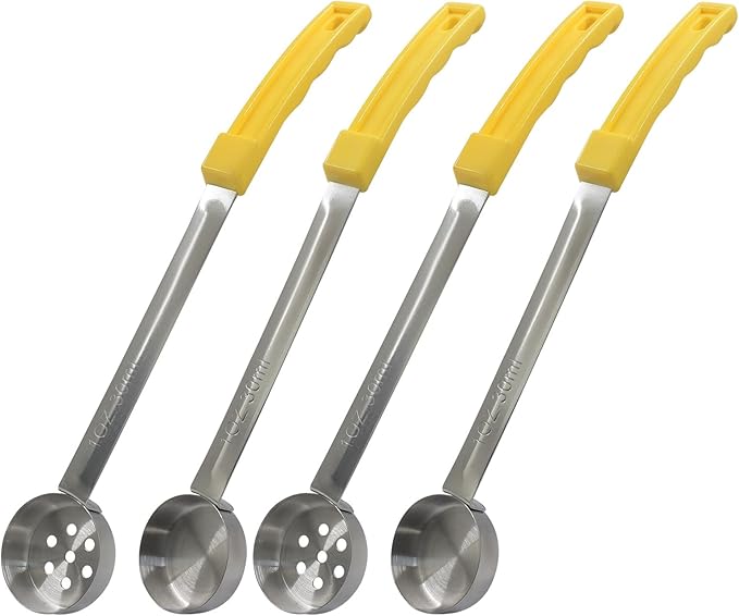 Hordion 4 Pcs Portion Control Serving Spoons Ladle Scoops, Food Measuring Ladle Utensils Proportion Manage Slotted and Unslotted Scoops for Weight Loss(Yellow, 1oz)