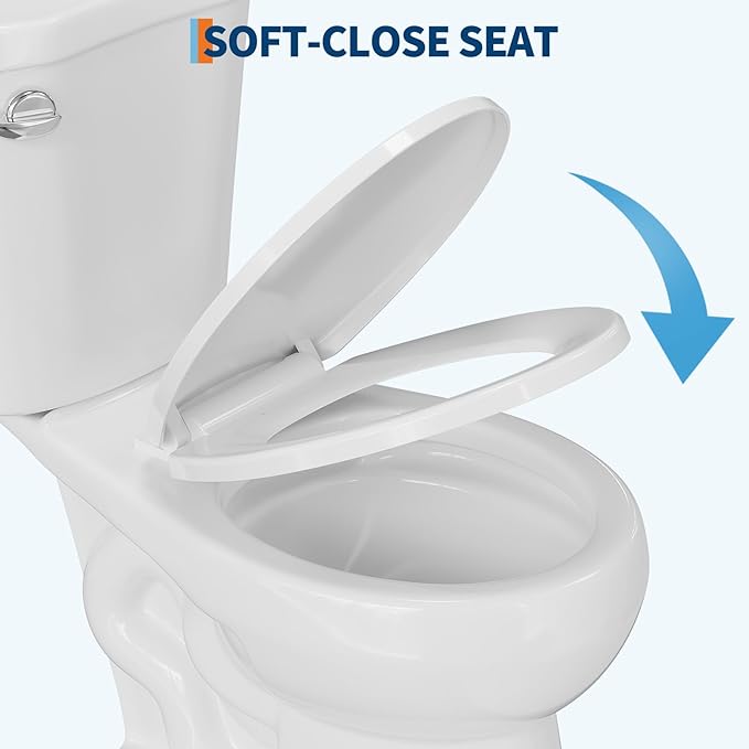 Two Piece Toilet with 17" ADA Height, Round Ceramic Bowl and Locking PP Lid - Side Push Handle, CUPC Certified, Water Efficient 1.28 GPF