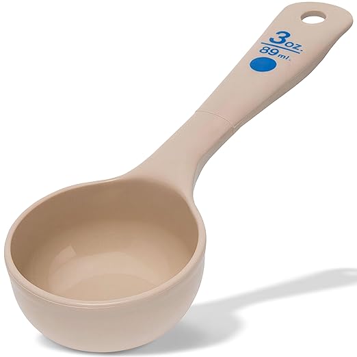 Carlisle FoodService Products Measure Miser Plastic Measuring Spoon with Short Handle, 3 Ounces, Beige - (Pack of 12)