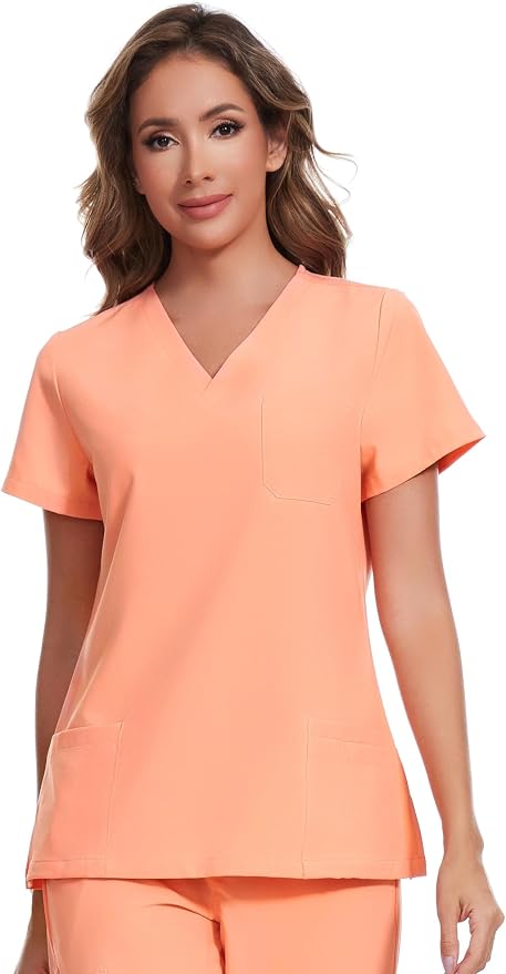 Scrubs Tops for Woman - Soft Stretch, V-Neck Tops | 3 Pockets, Side Split Design, Short Sleeve, Breathable & Lightweight Nursing Shirt, Easy-Care Fabric for All-Day Comfort
