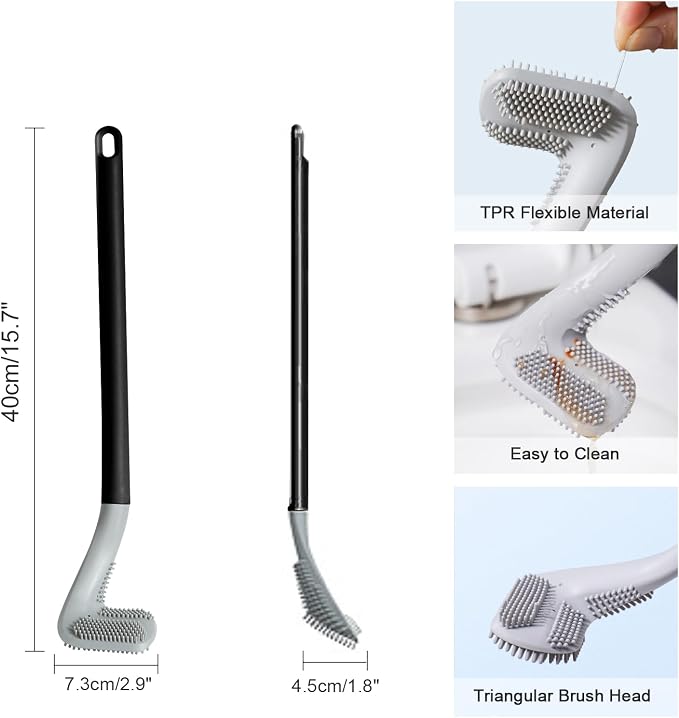 Golf Toilet Brush, Toilet Cleaning Brush, Flexible Bendable Silicone Long Handled Toilet Brush, 360° Deep Toilet Bowl Cleaning Brush,Quick Drying Toilet Brush for Bathroom with a Hook (Black)