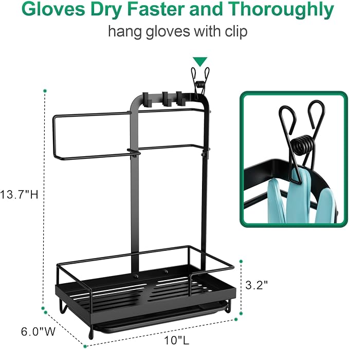 GSlife Sink Caddy Kitchen Sink Organizer - Large Sponge Holder for Brush | Drip Tray Design, Towel Bar and Glove Clip for Sponge Storage, Sink Counters, Cleaning Tools and Kitchen Daily Use