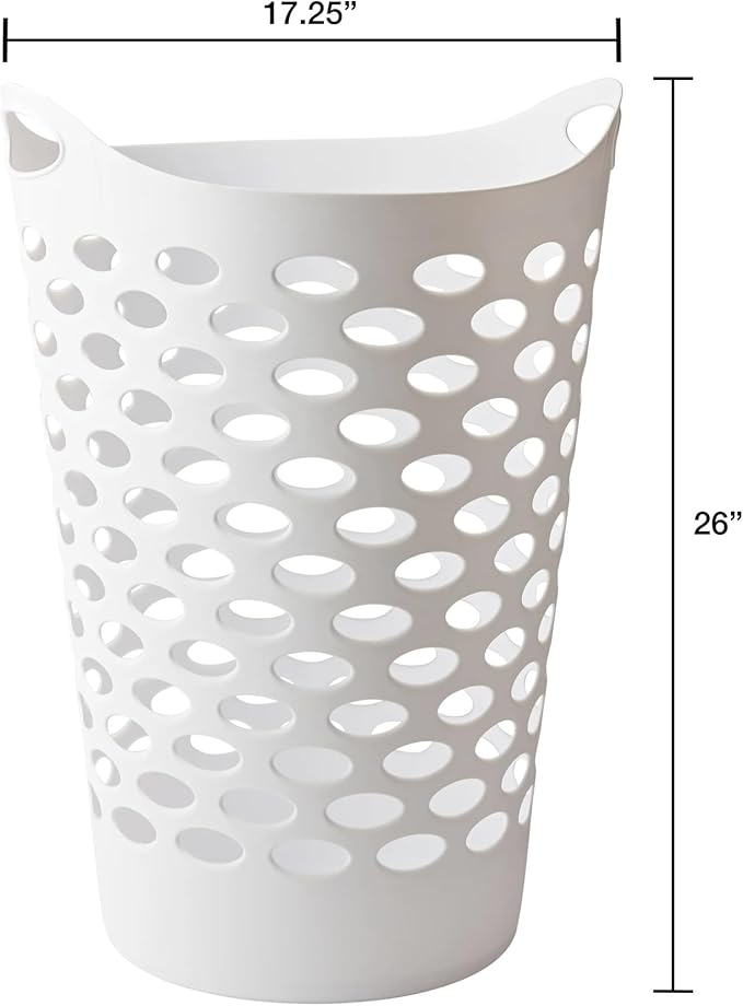Tall Flex Laundry Basket Plastic Hamper for Clothes, Bedroom, and Storage with Handles 17.75" x 17.25" x 26", White
