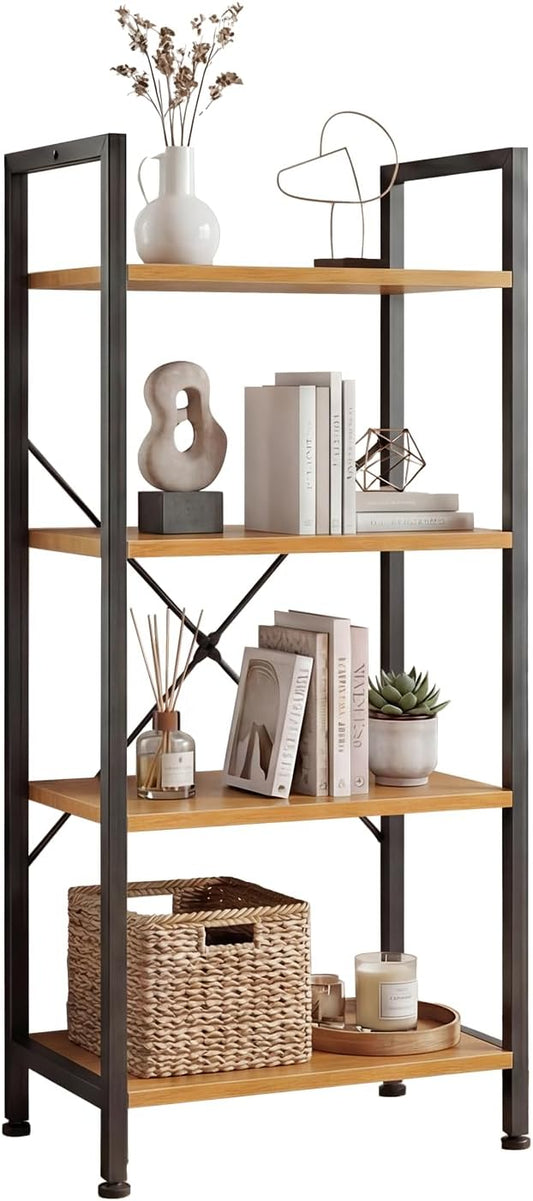 DUMOS 4 Tiers Open Bookshelf, Classic Freestanding Tall Display Shelf, Multifunctional Storage Organizer Rack for Living Room Home Office, Sturdy Bookcase for Books/Movies, Wood | Multifunctional Storage Organizer Rack for Living Room Home Office, Stur...