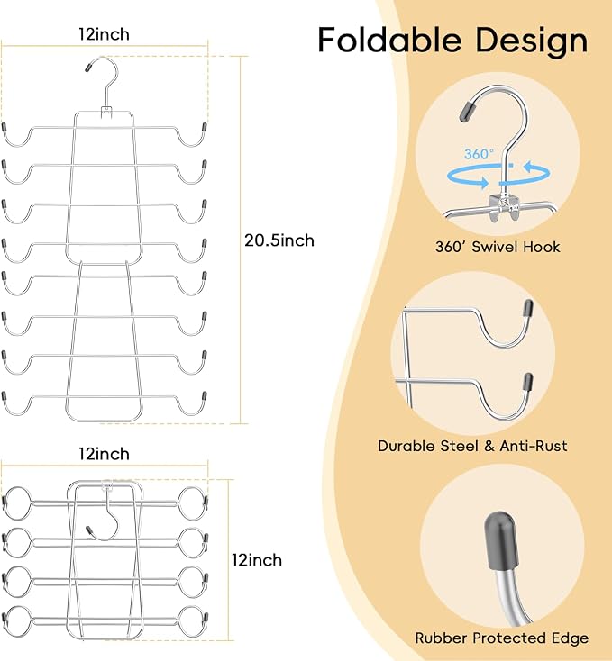 TomCare 4 Pack Space Saving Hangers, Tank Top and Leggings Organizers | 360° Swivel Design, 20 Clips for Leggings and Yoga Pants, Stainless Steel Hanging Closet Organizer