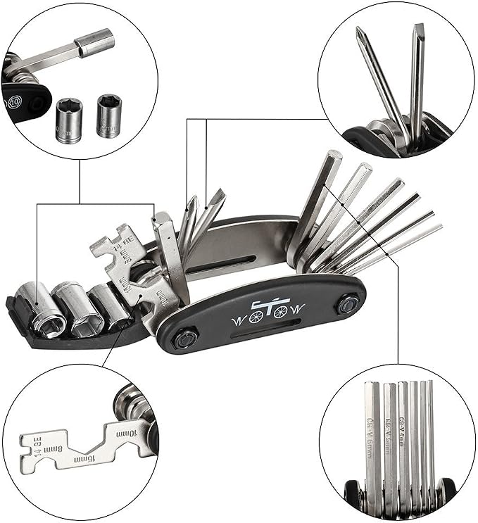 16-in-1 Bike Repair Tool Kit with Tire Levers and Hex Wrenches | Bicycle Multitool with Tire Levers, Compact Multi Function Tool for Roadside Repairs on Road and Mountain Bikes
