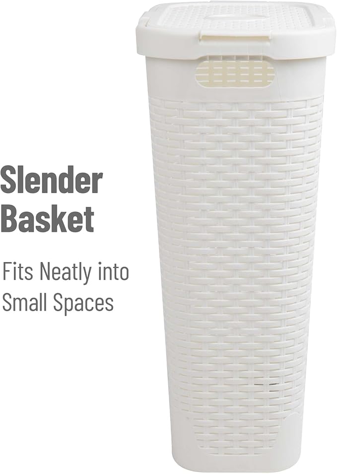 Mind Reader 40L Slim Laundry Hamper with Lid, Narrow Clothes Baskets, Set of 2, White