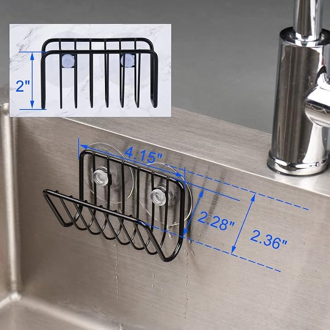 Toplife Sponge Holder for Kitchen Sink, Rust-Proof Suction Cup Sponge Caddy - Black - 2 Pack