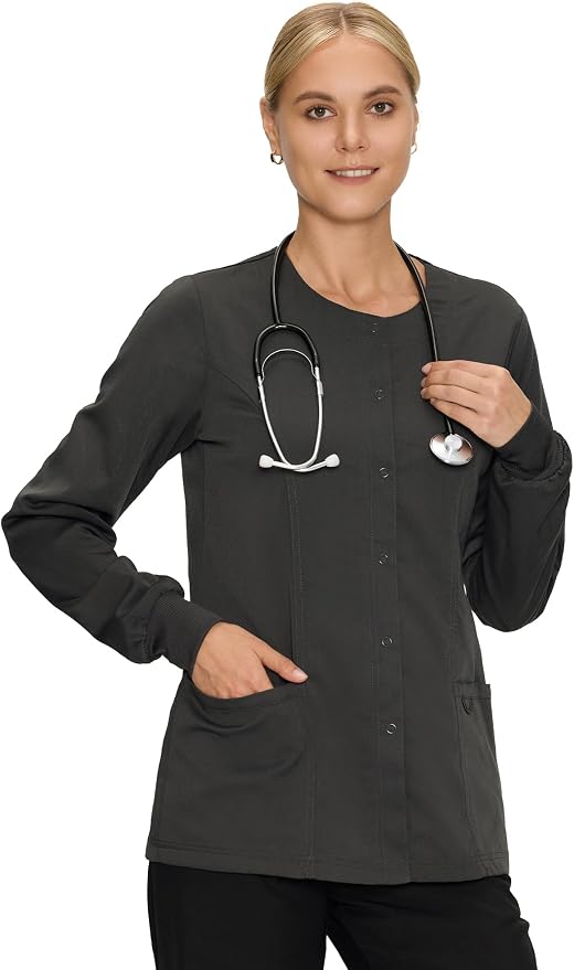 COZYFIT Scrub Jackets for Woman, Snap Front Nurse Jacket | 3 Pockets, Soft Fabric Layer, Easy Shift Layer, Easy Care, For Nurses, Clinics, Daily Medical Uniforms, Shift Wear