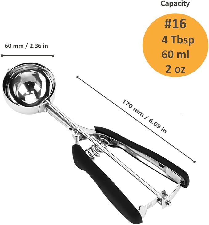 Ice Cream Scoop, Cookie Scoop, 4Tbsp/ 60ml/ 2oz Cookie Scoops for Baking, 18/8 Stainless Steel Cookie Scooper for Baking, Ice Cream Scooper with Trigger Release, Cookie Dough Scoop with Non-slip Grip