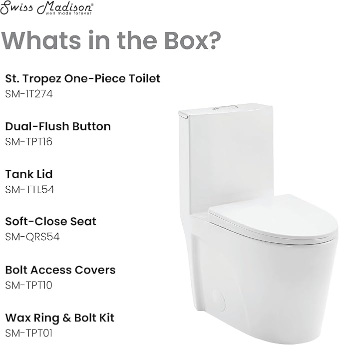 St. Tropez One Piece Elongated Toilet Dual Vortex Flush 1.1/1.6 gpf with 10" Rough In