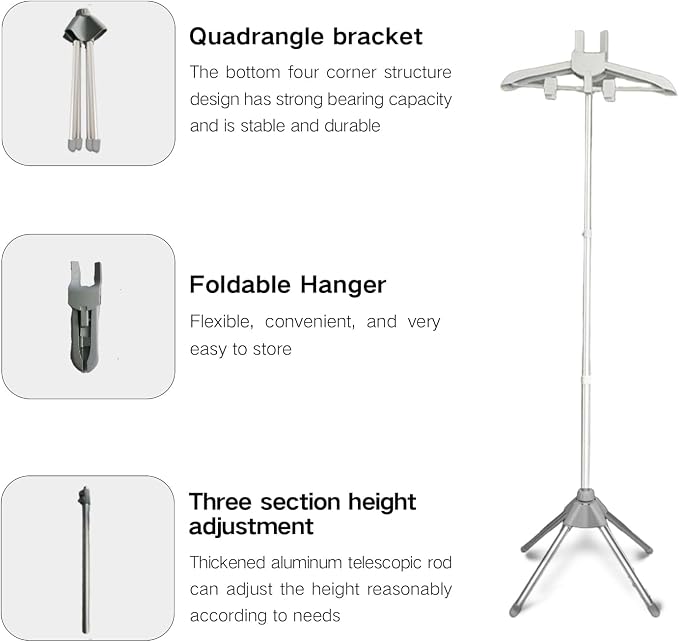 Garment Steamer Rack with Ironing Gloves | Foldable, height adjustable. Use as drying rack, gown display stand, or clothes hanger. Grey. For home, travel & daily use.