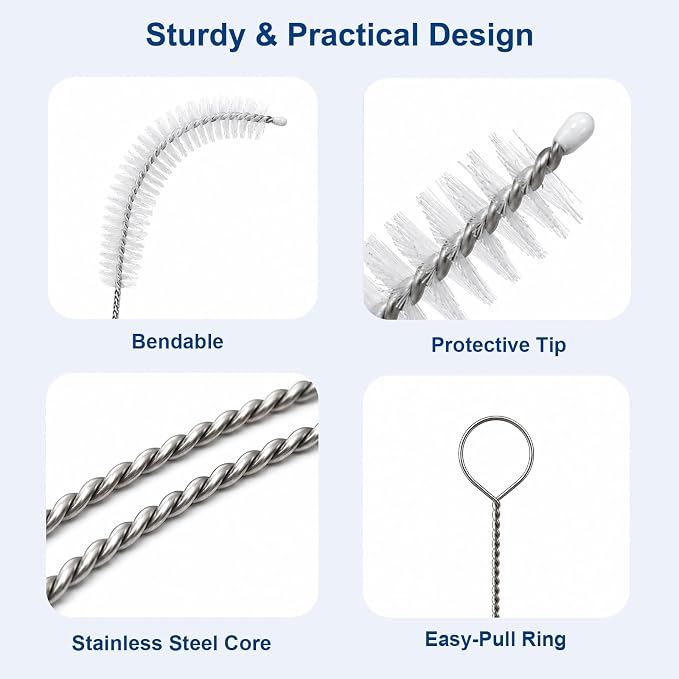 40 Inches 4-Pack Extra Long Cleaner Brush Set, Stainless Steel Pipe Cleaner Brushes for Straws, Kegerator Tubes, Siphon Hoses, Feeding Tubes, Sunroof Drains, Ice Maker Hoses, and More