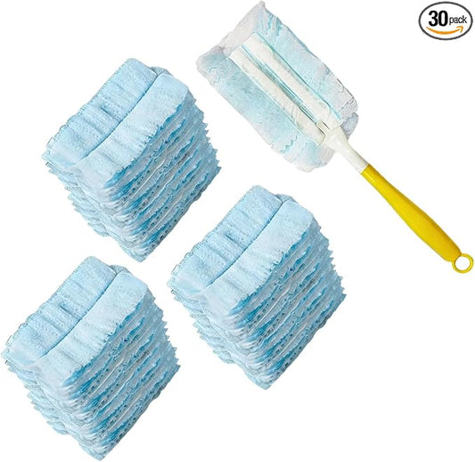 Car Duster Refills, Microfiber Electrostatic Dust Removal Tool Replacement Head with Handle, Heavy Duty Auto Interior Cleaning Supplies for Electronic, Furniture, Ceiling, Blinds (30PCS)