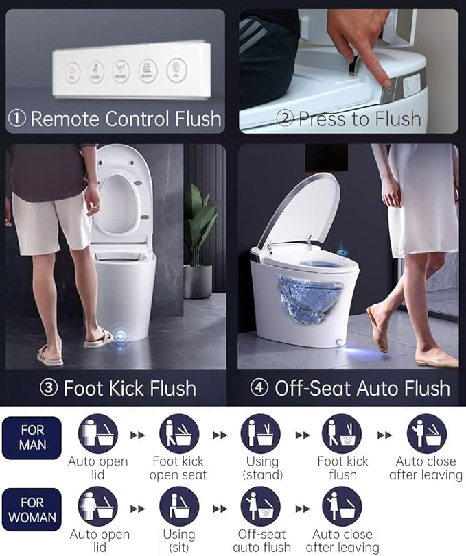 EPLO Luxury Smart Toilet with Auto Open/Close, Foam Dispenser, ADA Comfort Height Heated Seat, Warm Water/Dryer, Modern Elongated Bidet Toilet with Night Light for Bathrooms - iX7