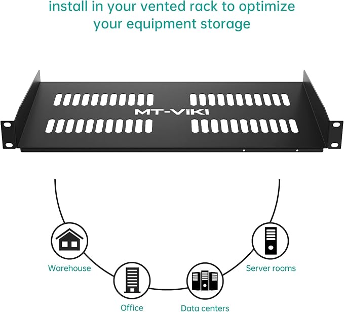 MT-VIKI 2-Pc 19 inch Rack Shelf, 1U Server Rack Shelf 10" Deep, Universal Vented Rack Mount Cantilever Tray for Rack & Cabinet (2-Packs)