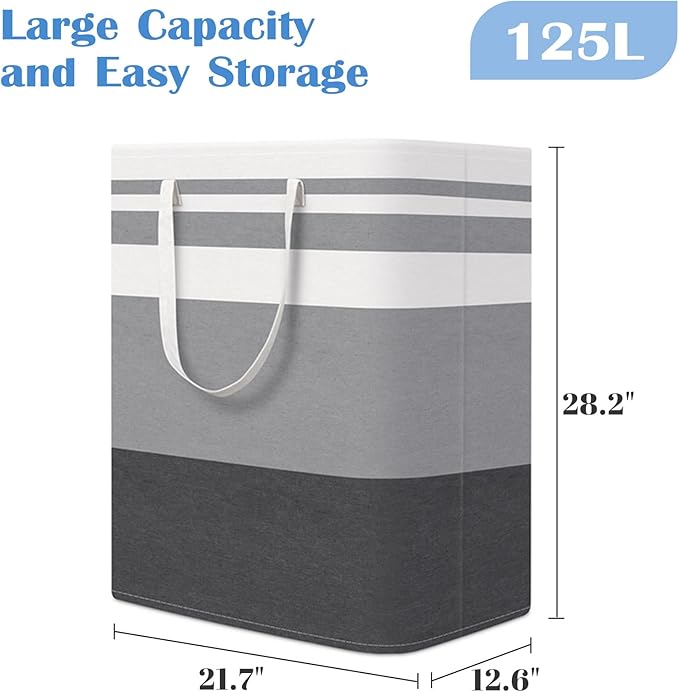 BlissTotes 3-Pack Laundry Basket, Collapsible Laundry Hamper, Grey, 125L | Laundry Clothes Hamper, Hampers for Bedroom, Freestanding Hamper with Handles, Clothes Laundry Basket