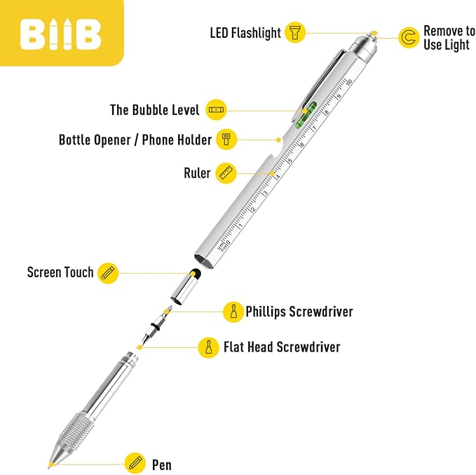 BIIB Gifts for Men 9 in 1 Multitool Pen, Mens Gifts for Him Dad Husband, Dad Gifts from Wife Daughter, Gift for Mens Who Have Everything, Cool Gadgets for Men, Useful Tools