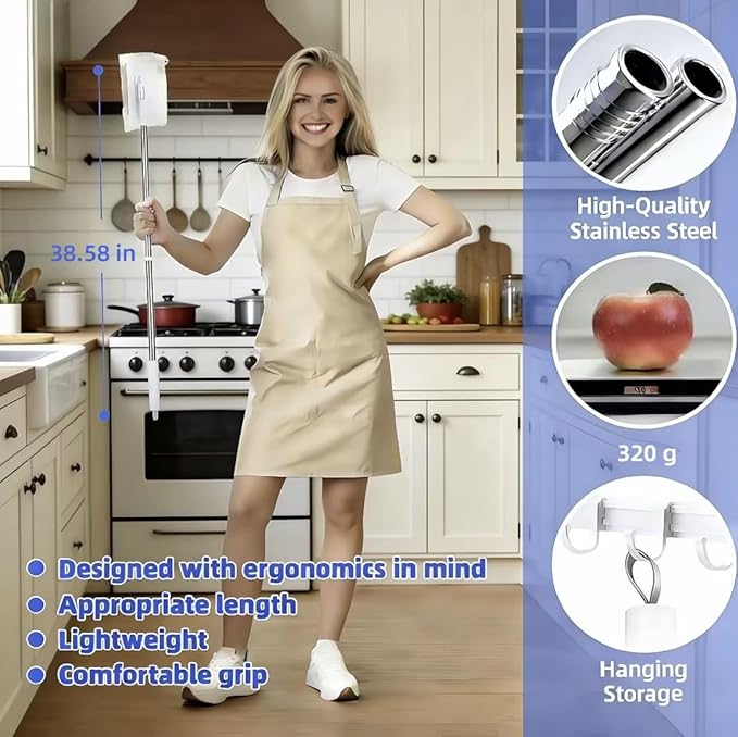 Snap Grip Mini Mop for Tight Spaces – 39in Compact Handle, One-Click Zero-Touch Cloth Change Flat Map, Compatible with Tissues/Wipes/Old Cloths/Disposable Pads, Wet/Dry Cleaning (10 Reusable Cloths)