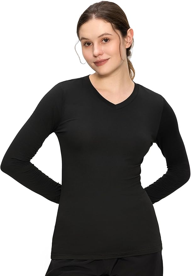 COZYFIT Women’s Underscrub Tee, V-Neck Long Sleeve Undershirt | Soft & Easy Care Fabric, Slim Fit, Smooth Touch, Comfort V-Neck Tee, Machine Wash, Multiple Sizes for Choose