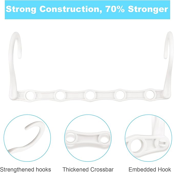 DUCOO Space Saving Hangers 10 Pack, Heavy Duty Magic Cascading Hanger Organizer with 5 Enclosed Anti-Slip Holes, Closet Organizers and Storage for Clothes, College Dorm Room Essentials, White