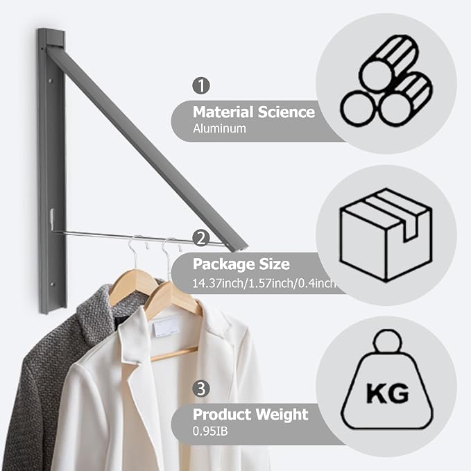 Clothes Drying Rack Folding Indoor,Laundry Room Organization,Wall Mounted Drying Racks for Laundry,Laundry Drying Rack Collapsible,Laundry Drying Rack,Retractable Clothesline (Gunmetal Gray)