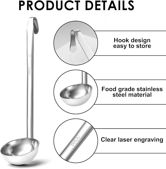 4Pcs Stainless Steel Ladle,Soup Long Handle Ladle with Pouring Rim for Serving,Metal Soup Ladles for Punch Bowl Cooking Sauce Kitchen Restaurant Accessories(2 oz)