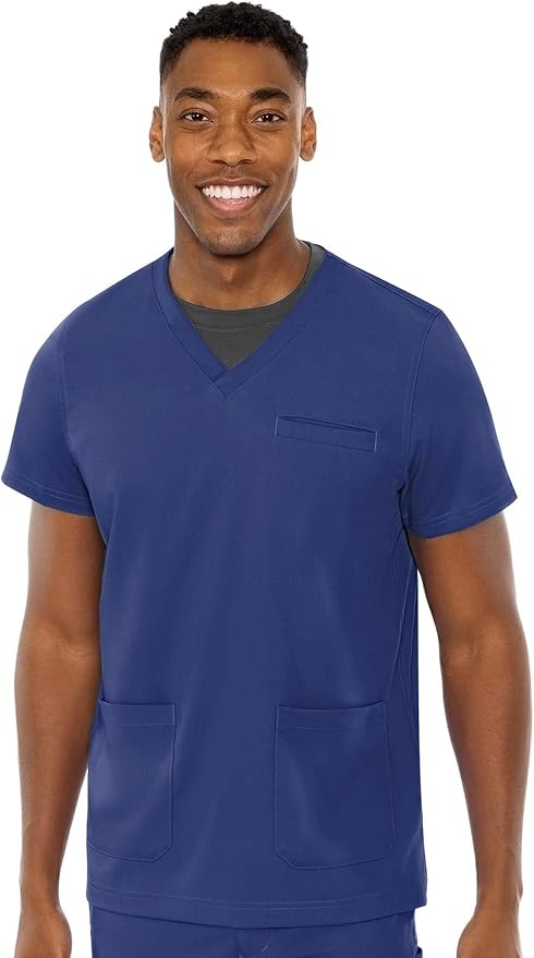 Med Couture Rothwear Touch Mens Scrubs Top 3 Pockets Modern Fit | 2-Way Stretch, Ultra-Soft Fabric, Lightweight Feel, Knit Details, Side Vents, Durable Construction, Easy Care