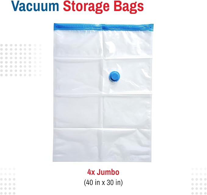 Spacesaver Jumbo Vacuum Storage Bags for Blankets & Clothes – Jumbo Vacuum Sealed Compression Bags with Hand Pump – Space Saver Storage Bags for Bedding, Moving, Travel & Organization (4 Pack)