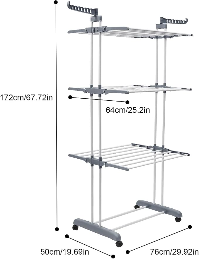 Clothes Drying Rack, 4-Tier Foldable Stainless Steel Drying Rack, Movable Laundry Drying Rack with 4 Casters (2 with Brakes), Heavy-Duty Drying Rack for Indoor Outdoor Use, Balcony, Patio, Bathroom