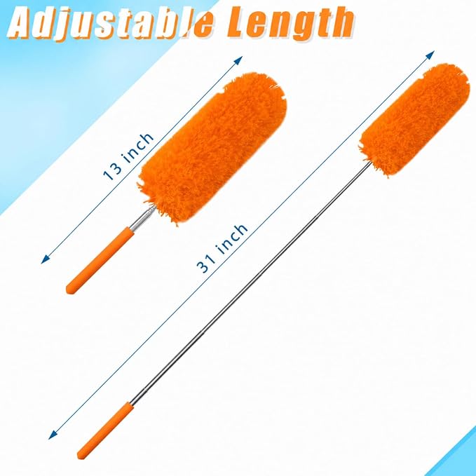 Tanlade 1 Pcs Microfiber Feather Duster for Cleaning, Extendable 13-31 Inch Ceiling Fan Duster with Bendable Head, Washable Tools for Ceiling Fans, Furniture, Car, Cobwebs (Orange)