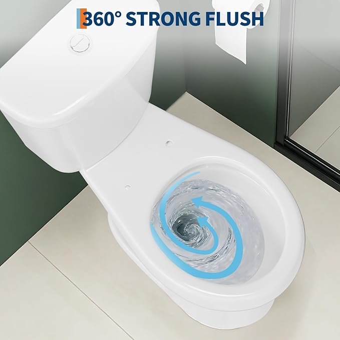 Two Piece Toilet, 17" Round with Upgraded Flushing, Dual Flush Buttons (Top Mounted), Includes Hardware (Seat Not Included), White, 12" Rough-in