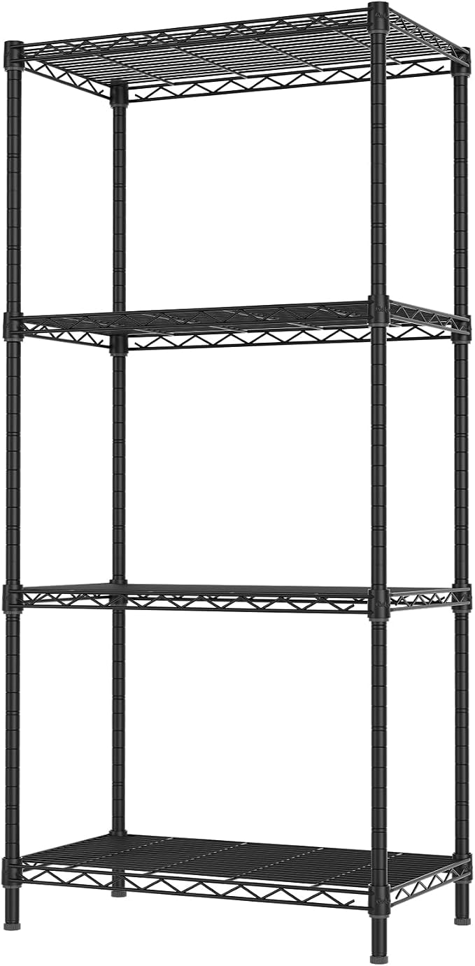 Golpart 4Tier Adjustable Storage Shelves Metal Wire Shelving Standing Shelf | Utility Heavy Duty Unit Rack Closet Organize for Home Kitchen Laundry Room Organization Pantry 12"Dx22"Wx43.5"H Black