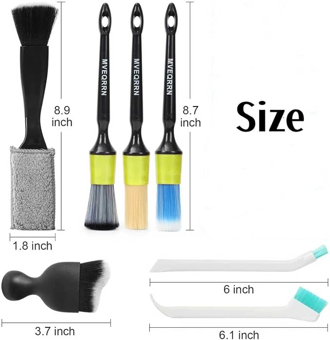 MVEQRRN 7PCS Car Detailing Brush Set,Boars Hair Detail Brush kit(Green) | Ultra Soft No Scratch, Car Dust Brush,Car Detailing Brushes Kit, Detail Brushes Car Detailing for Interior Exterior