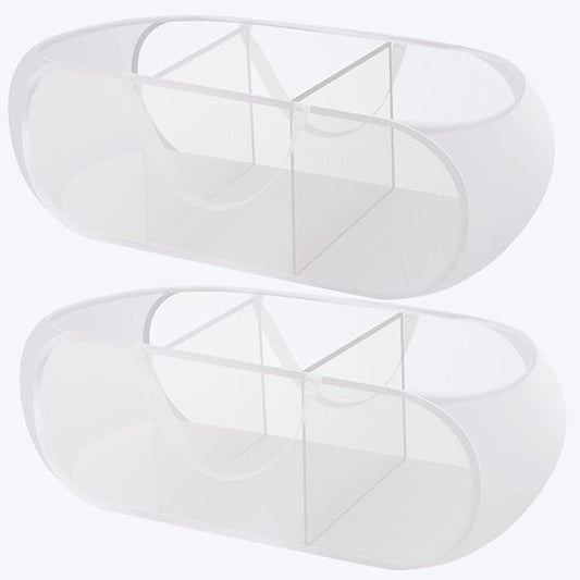 2 Pack Mesh Foldable Laundry Basket Up Laundry Hamper (White) | 3 Compartments Up Mesh Hamper with Handles, Mesh Laundry Hamper for Laundry Room, Bathroom, Room, College Dorm or Travel