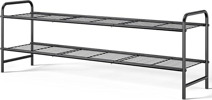 Kitsure Shoe Rack - Stainless Steel Shoe Organizer, Sturdy Shoe Rack for Closet and Front Door Entrance, Free Standing Shoe Shelf, Closet Organizers and Storage, 37.3" Wide - 2 Tier, Black