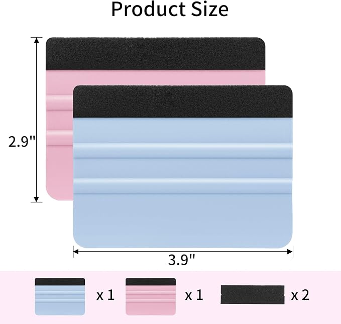 AMZDEPOT Squeegee for Vinyl, 4 Inch, SkyBlue and Pink, 2 Pcs | Extra 2 Felt Replacements, Car Wrap, Craft Sign Making, DIY Crafting, Window