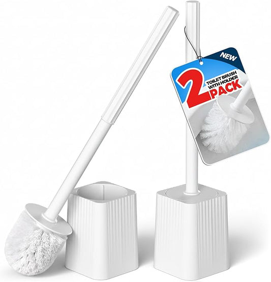 FORASTO 2Pack Toilet Bowl Brush and Holder Set - Toilet Scrubber Brush,Cleaning Brush,Bathroom Decor,Household Essentials,Cleaning Supplies,Home Essentials,White