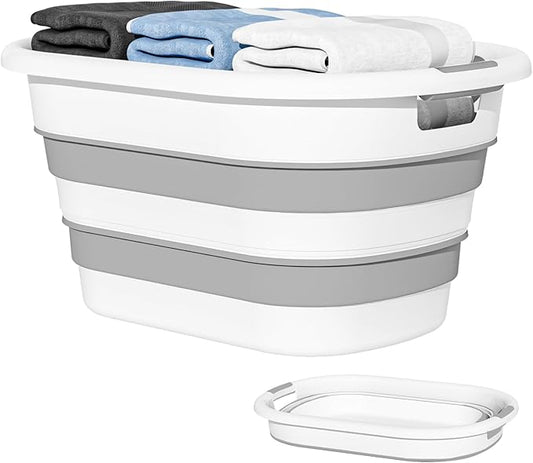 OOAMBB 43L(11.5Gallon) Collapsible Laundry Basket Plastic (Grey, 1 Pack) | Pop Up Laundry hamper/Storage Container, Foldable Laundry Basket with Large Capacity,Sturdy,Space Saver