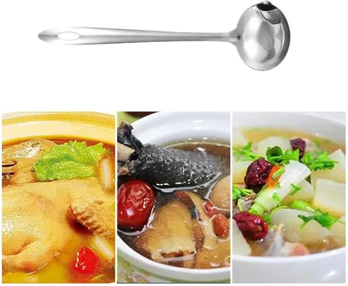 3 Pack Soup Ladle Fat Separator Stainless Steel Ladle with Pour Spout Oil Separator Soup Spoon Grease Strainer Serving Spoon Gravy Pouring Ladles for Soups Stocks Sauces Broth Drippings