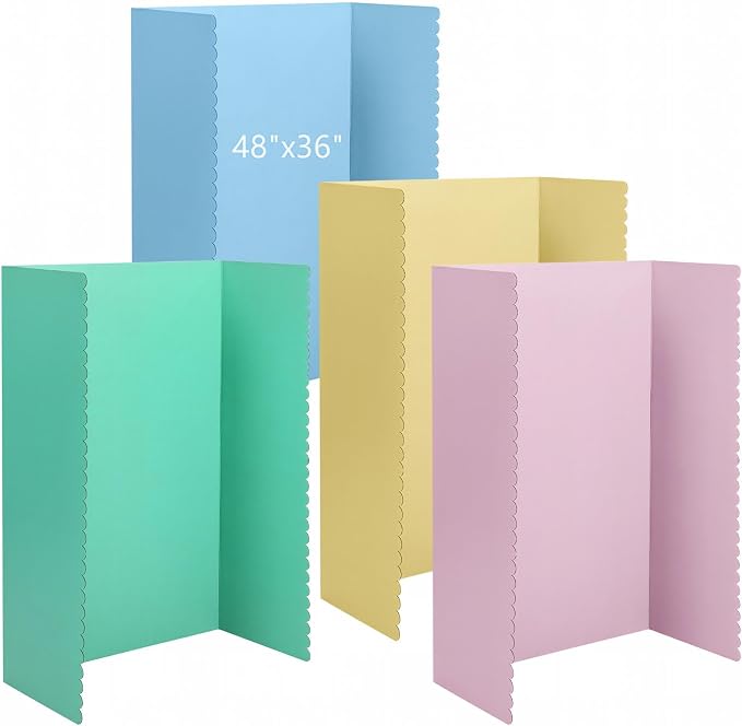 Mooliwe 4 Pack 48" X 36" Trifold Poster Board, Large Colored Foldable Corrugated Projects Display Board with Scalloped Borders for Science Fair Events, School Projects, Back to School Supplies