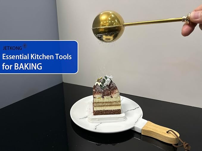 JETKONG 2 Pcs Flour Sifter, Stainless Steel Flour Duster for Bread Baking, Bakers Dusting Wand for Powdered Sugar and Spices (Small+Large, Gold)