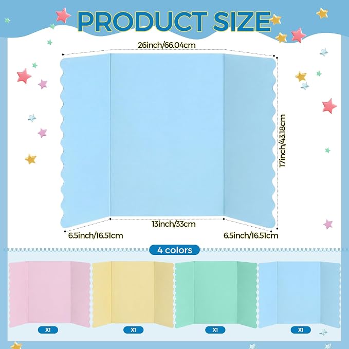 Mooliwe 4 Pack 26" X 17" Trifold Poster Board Tri Fold Poster Boards Foldable Corrugated Business Presentation Display Paper Boards for Science Fair Events, School Projects, Exhibitions