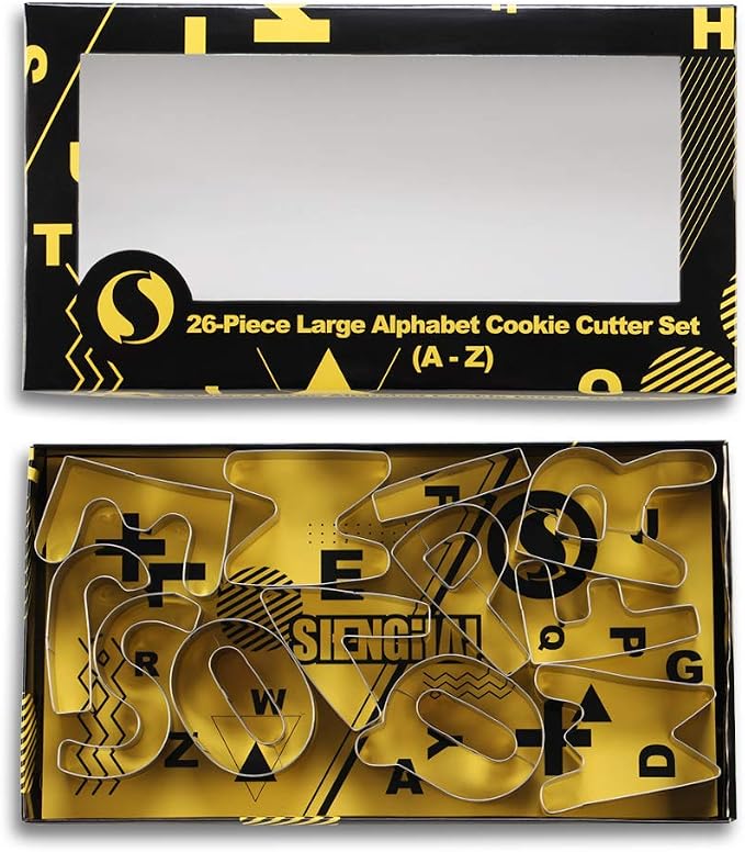 Alphabet Letter Cookie Cutter Set (A - Z)- 26 Pcs Large Stainless Steel Letters Fondant Cutter Set Biscuit Dough Mold Tools for Birthday, Christmas, New Year and Holiday Party Decorations (Gift Box)
