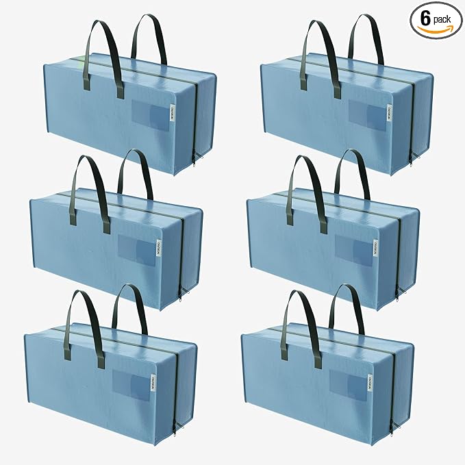 WORKPRO 6 Pack Extra Large Moving Bags with Zippers & Carrying Handles Backpack Straps, Heavy-Duty Storage Tote for Space Saving & Storage, Alternative to Moving Box (Dusty Blue)