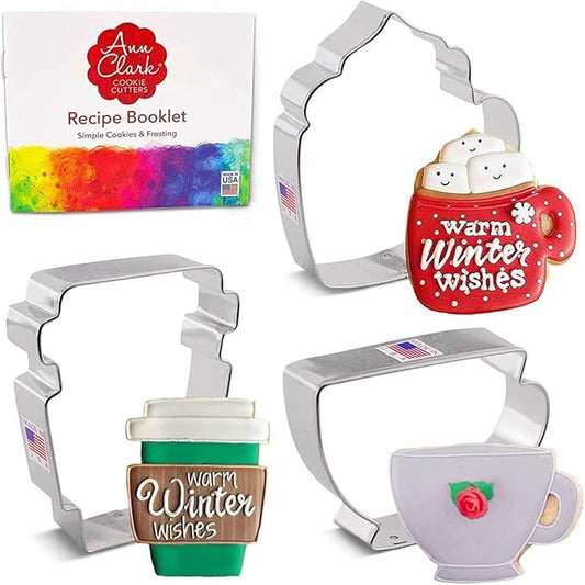 Ann Clark Coffee/Tea Cup Cookie Cutters 3-Pc Set (Coffee Mug, Latte Cup, Teacup) Made in the USA