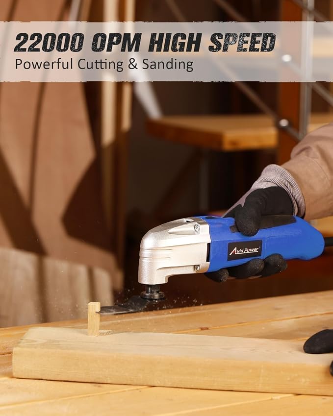 AVID POWER Oscillating Tool, 22000 OPM Electric Oscillating Multi Tool with 3°Oscillation Angle, Cutting, Sanding, Grinding, Scraping, 11 Accessories & Universal Interface-Blue