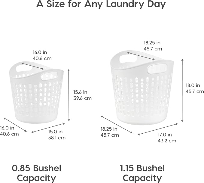 IRIS USA Plastic Laundry Hamper, 40L- 3 PK, Flexible, Ventilation, White | Laundry Baskets for Bedroom Bathroom Apartment Dorm, Blankets Pillows Trinkets Storage