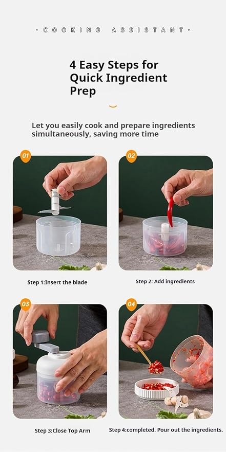 3-Speed Manual Food Chopper-Hand Crank Vegetable Chopper & Garlic Mincer for Effortless Dicing of Onions, Nuts, and Salsa - Compact Kitchen Gadget (250ML)