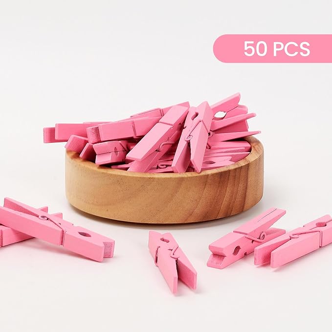 50PCS Colored Wooden Clothespins, 2.9inch Pink Clothes Pins for Clip Pictures Photos Decorative, Small Colorful Wood Decoration Closepins Clips | Colorful Close Pins Wood for Photos Classroom School Decoration Craft Cheer, Pink